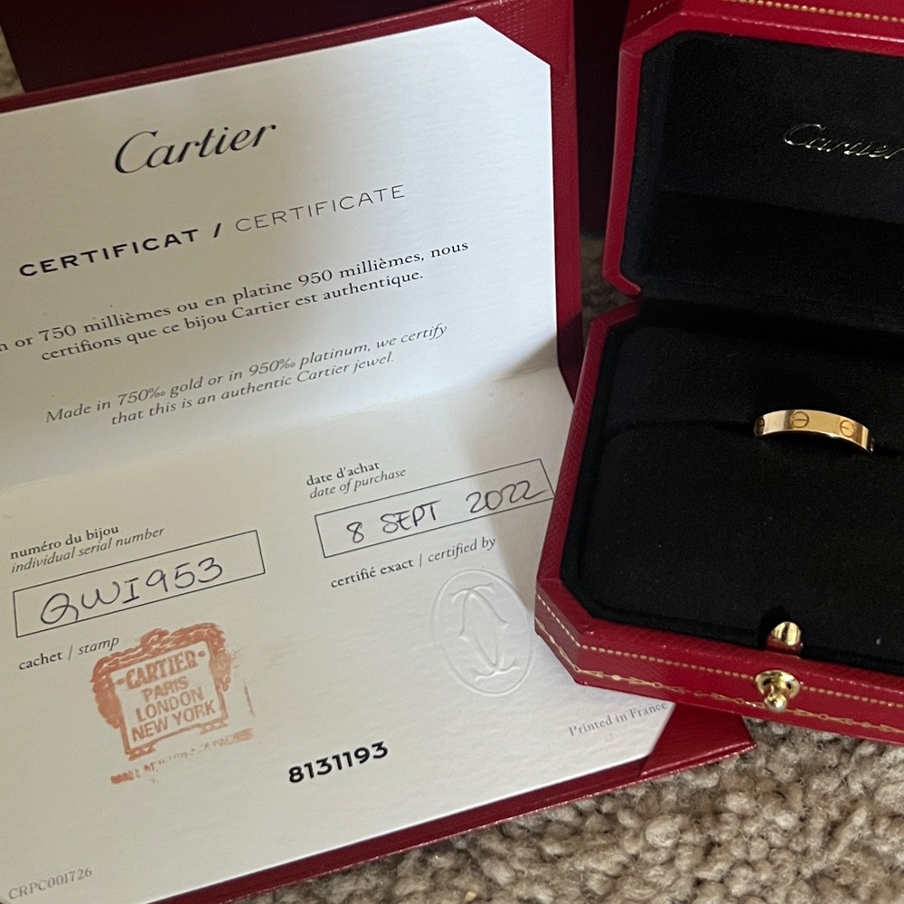 18K Gold Cartier LOVE Wedding Band Ring sz 53
